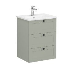 Vitra Root Classic 68910 Lavabo Dolabı, Üç Çekmeceli, 60 Cm, Mat Retro Yeşil, Yuvarlak Lavabolu